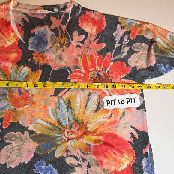 Soft Surroundings Womens 1X Orange Floral Boho V Neck Pullover Tunic Sweater Top - Picture 4 of 8